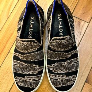 Rothy’s black and metallic slip ons